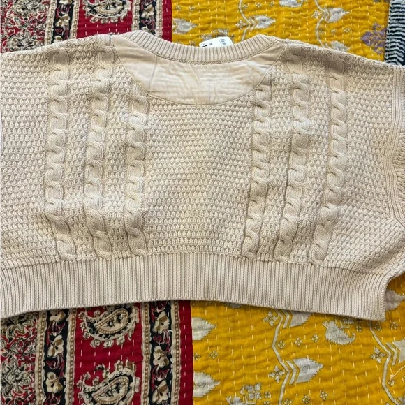 We The Free Cropped Heritage Ivory/Beige Cable Knit Cardigan - Picture 8 of 12